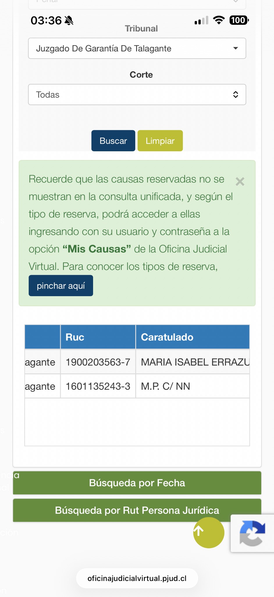 Consulta unificada del Poder Judicial